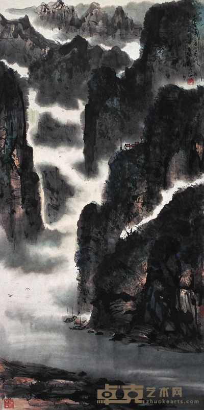 陈子毅 丙寅（1986）年作 山水 立轴 137×68cm